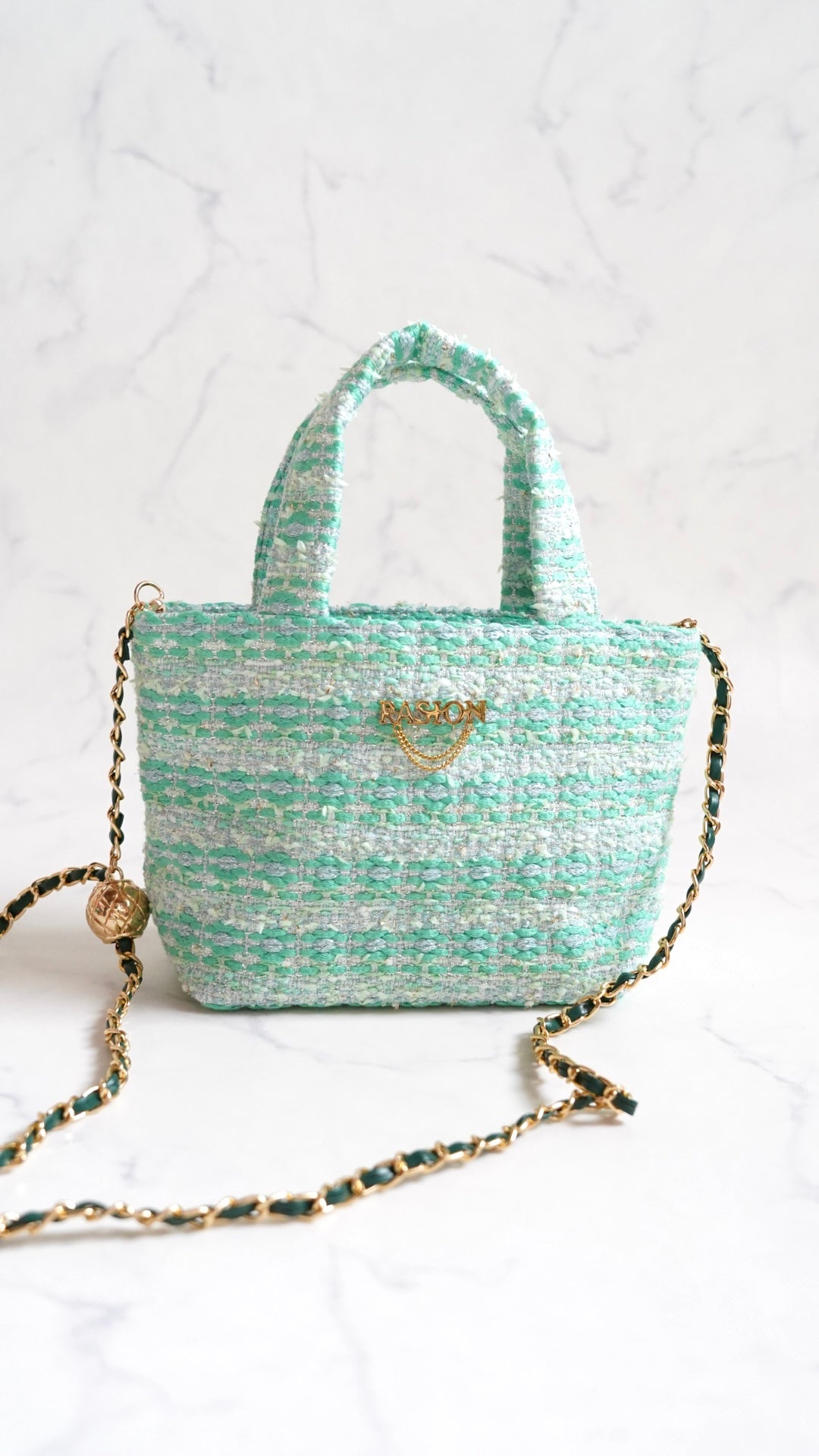 プティ　ツイードトートバッグ　メロンソーダ